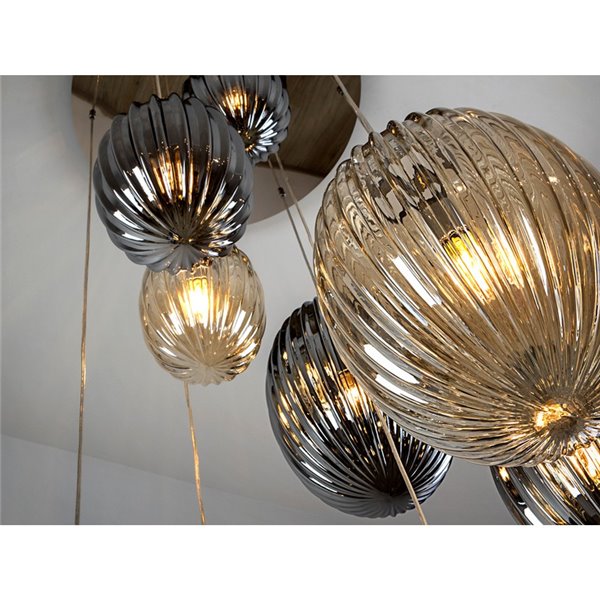 Lámpara de techo OVILA 9 luces LED 72W 7830 lm dimable, tulipas ahumadas IP20 