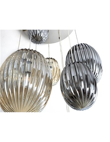 Lámpara de techo OVILA 9 luces LED 72W 7830 lm dimable, tulipas ahumadas IP20 