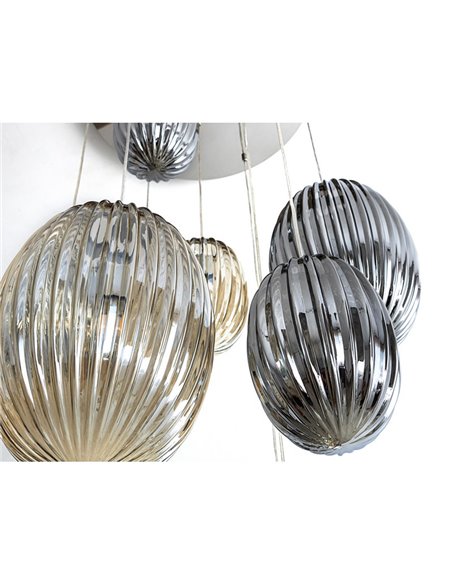 Lámpara de techo OVILA 9 luces LED 72W 7830 lm dimable, tulipas ahumadas IP20 