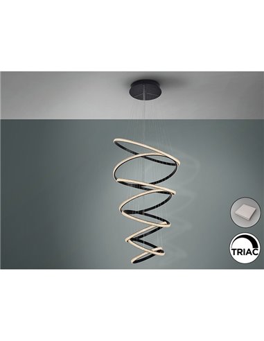 Luminária de teto RING com 8 anéis de LED, 162 W, 8100 lm, dimerizável, preta.