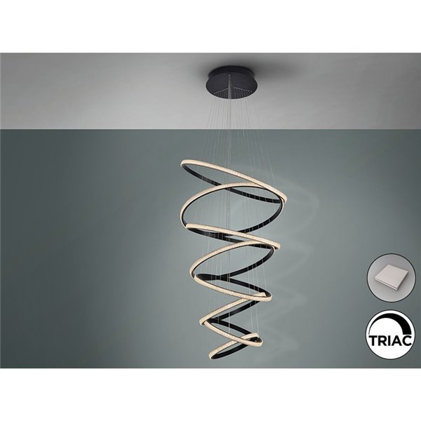 Luminária de teto RING com 8 anéis de LED, 162 W, 8100 lm, dimerizável, preta.