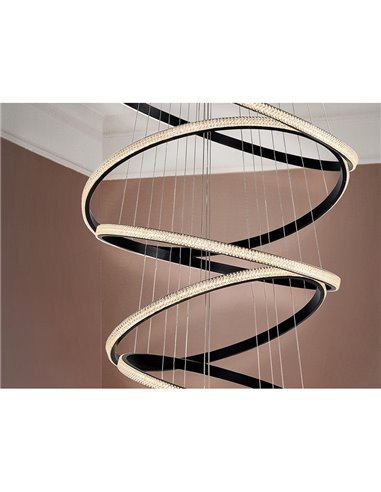 Luminária de teto RING com 8 anéis de LED, 162 W, 8100 lm, dimerizável, preta.