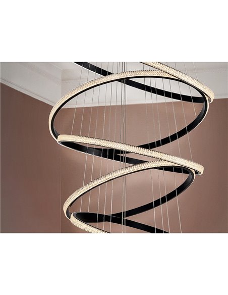 Plafonnier RING à 8 anneaux LED, 162 W, 8100 lm, intensité variable, noir