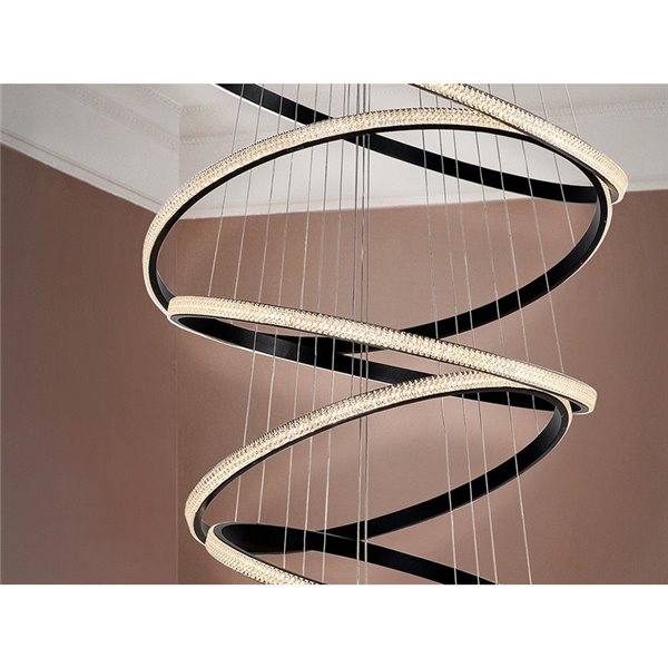 Lámpara de techo RING 8 aros LED 162W 8100 lm dimable Negro