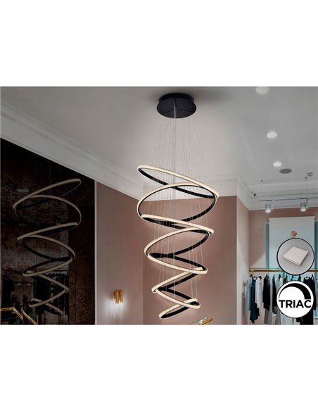 Luminária de teto RING com 8 anéis de LED, 162 W, 8100 lm, dimerizável, preta.