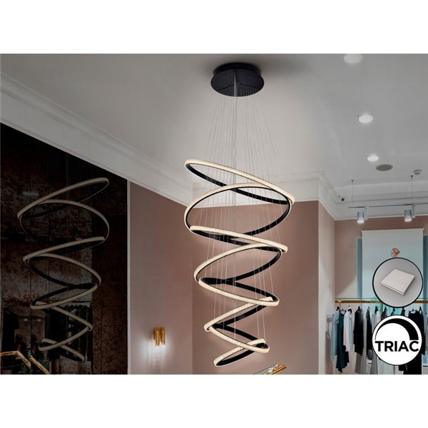 Lámpara de techo RING 8 aros LED 162W 8100 lm dimable Negro