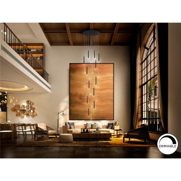 Luminária de teto VARAS com 25 LEDs, 125W, 11250 lm, dimerizável, dourada/preta.