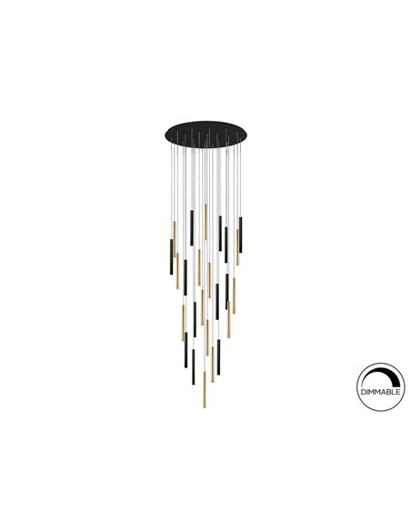 Luminária de teto VARAS com 25 LEDs, 125W, 11250 lm, dimerizável, dourada/preta.