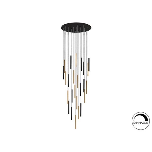 Luminária de teto VARAS com 25 LEDs, 125W, 11250 lm, dimerizável, dourada/preta.