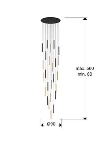 Luminária de teto VARAS com 25 LEDs, 125W, 11250 lm, dimerizável, dourada/preta.