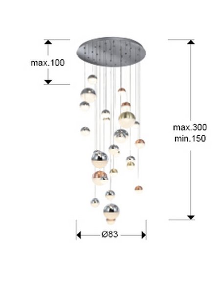 Luminária de teto SPHERE com 27 LEDs, 147,6 W, 10330 lm, dimerizável, cromada.