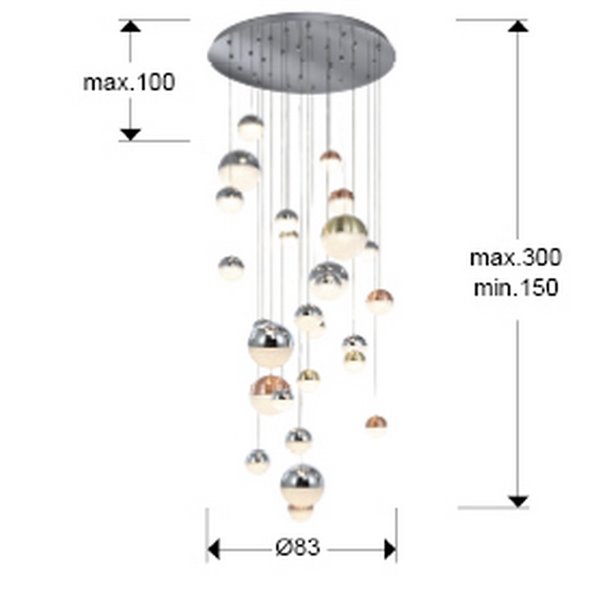 Lámpara de techo SPHERE 27 luces LED 147,6W 10330 lm dimable Cromo