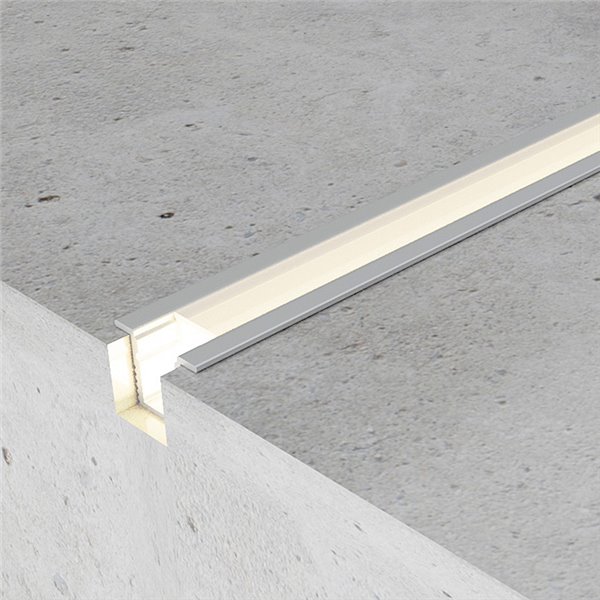 Profilé encastré en aluminium YORET avec diffuseur et accessoires, 2 mètres, section 12,4 x 9 mm