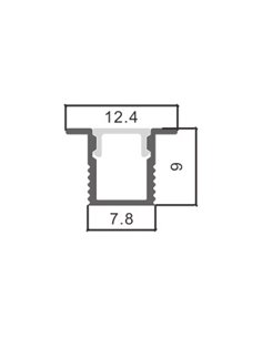 Profilé encastré en aluminium YORET avec diffuseur et accessoires, 2 mètres, section 12,4 x 9 mm 2