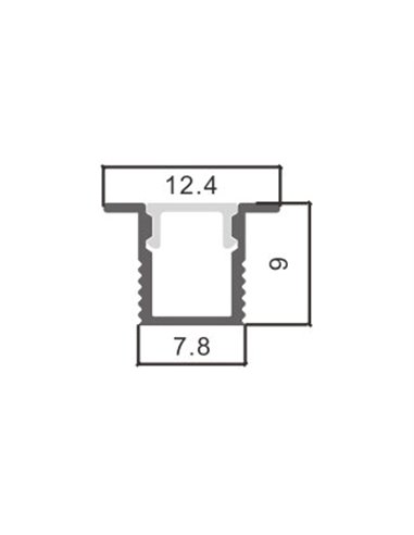 Perfil de alumínio embutido YORET com difusor e acessórios, 2 metros, seção de 12,4x9 mm