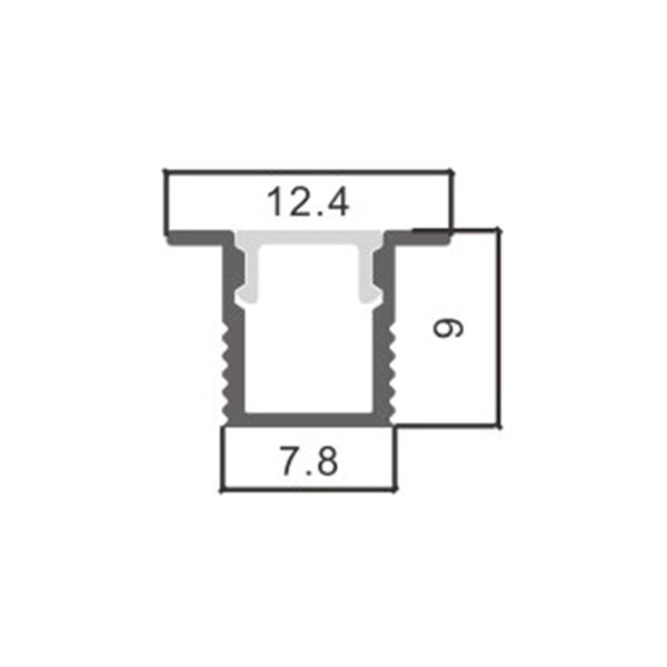 Profilé encastré en aluminium YORET avec diffuseur et accessoires, 2 mètres, section 12,4 x 9 mm