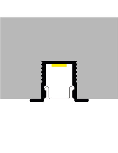 Perfil de alumínio embutido YORET com difusor e acessórios, 2 metros, seção de 12,4x9 mm