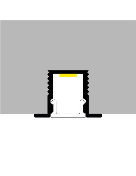 Perfil de alumínio embutido YORET com difusor e acessórios, 2 metros, seção de 12,4x9 mm