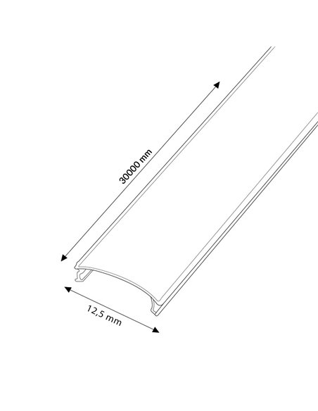 Difusor preto para perfil de LED, rolo de 30 metros, 12,5 mm de largura, PC