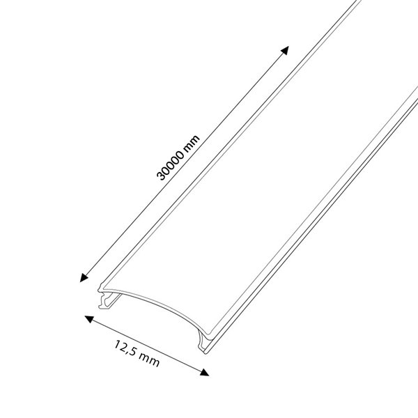 Difusor negro para perfil LED en rollo 30 metros, ancho 12,5 mm, PC