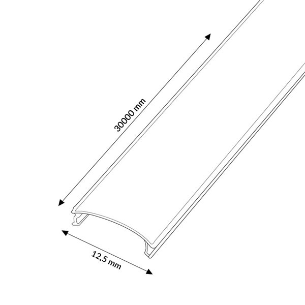 Difusor opalino para perfil de LED, rolo de 30 metros, 12,5 mm de largura, PC