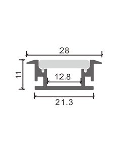 Perfil de aluminio FAT 2 metros con difusor y tapones 28x11 mm 2