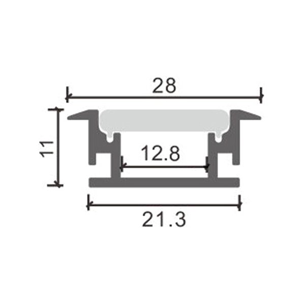 Perfil de aluminio FAT 2 metros con difusor y tapones 28x11 mm