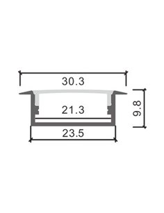 Perfil de aluminio LONG blanco 2 metros completo con difusor y accesorios 30,3x9,8 mm 2