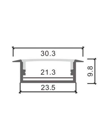 Perfil de aluminio LONG negro 2 metros completo con difusor y accesorios 30,3x9,8 mm