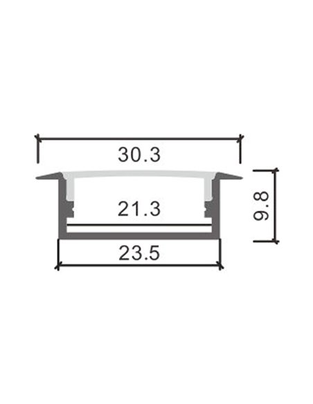 Perfil de aluminio LONG negro 2 metros completo con difusor y accesorios 30,3x9,8 mm