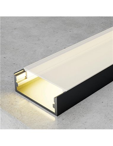 Perfil de aluminio MINIM negro 2 metros de superficie con difusor y accesorios