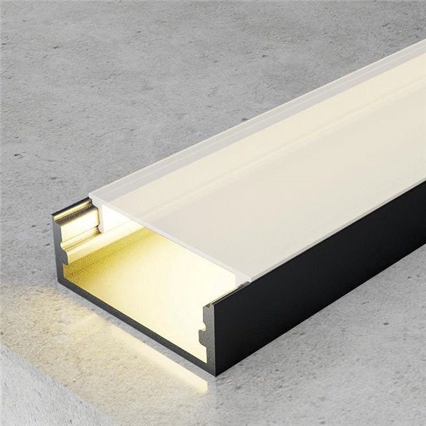 Perfil de aluminio MINIM negro 2 metros de superficie con difusor y accesorios