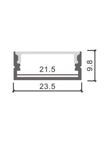 Perfil de aluminio MINIM negro 2 metros de superficie con difusor y accesorios