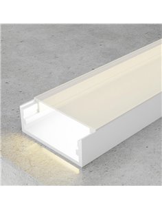 Perfil de alumínio branco MINIM, com 2 metros de área, com difusor e acessórios.