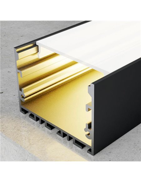 Perfil de aluminio SIXE negro 2 metros para instalación superficie o colgante con difusor