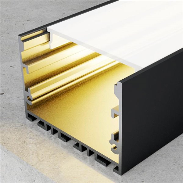 Perfil de aluminio SIXE negro 2 metros para instalación superficie o colgante con difusor
