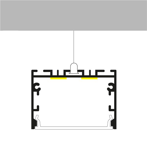 Perfil de aluminio SIXE negro 2 metros para instalación superficie o colgante con difusor