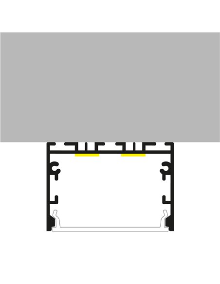 Profilé en aluminium noir SIXE, 2 mètres, pour installation en surface ou suspendue avec diffuseur