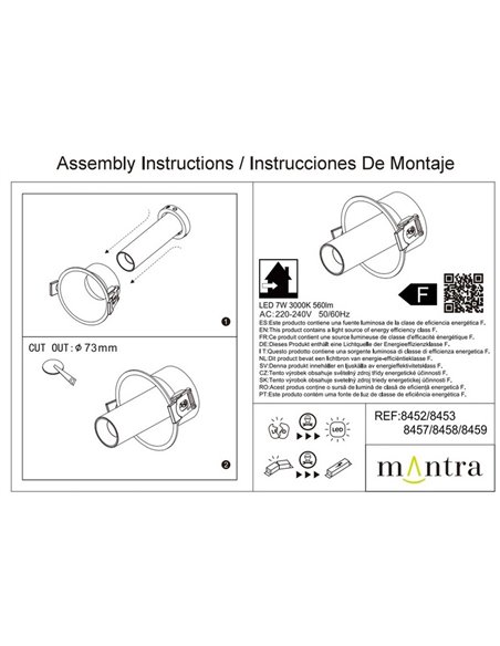 Base empotrar TRIMASI 8,2x8,2x4,3cm  blanco o negra