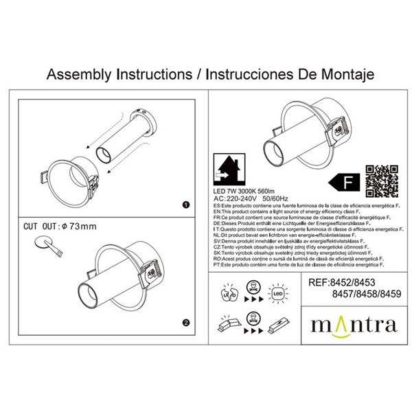 Base empotrar TRIMASI 8,2x8,2x4,3cm  blanco o negra