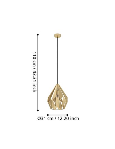 Lámpara colgante de metal dorado CARLTON, Ø310mm, E27 (no incl.)