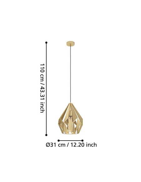 Luminária pendente CARLTON em metal dourado, Ø310mm, E27 (não incluída)