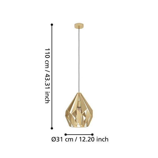 Luminária pendente CARLTON em metal dourado, Ø310mm, E27 (não incluída)