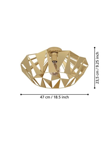 Plafón de techo metálico dorado CARLTON, diseño geométricas, Ø470mm E27 (no incl.)