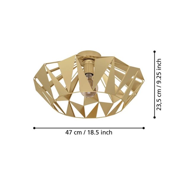 Plafón de techo metálico dorado CARLTON, diseño geométricas, Ø470mm E27 (no incl.)