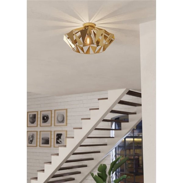 Plafón de techo metálico dorado CARLTON, diseño geométricas, Ø470mm E27 (no incl.)