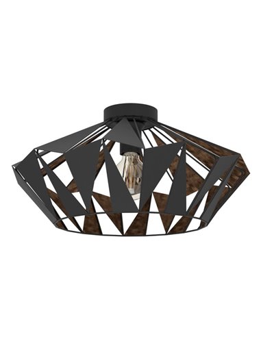 Plafón de techo metálico negro CARLTON, diseño geométricas, Ø470mm E27 (no incl.)