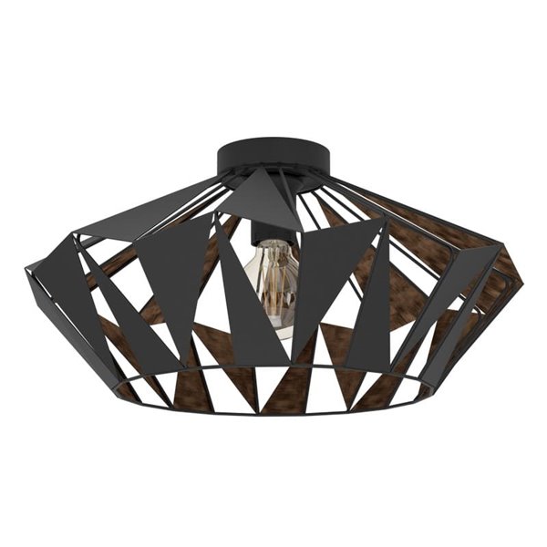 Plafón de techo metálico negro CARLTON, diseño geométricas, Ø470mm E27 (no incl.)