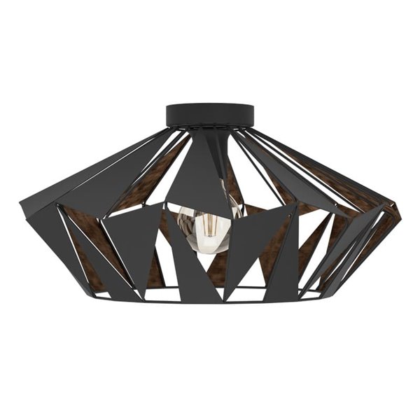 Plafón de techo metálico negro CARLTON, diseño geométricas, Ø470mm E27 (no incl.)