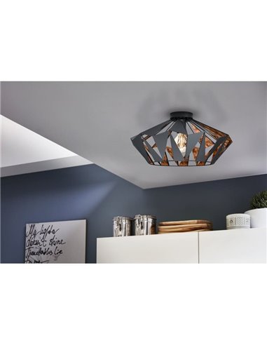 Plafón de techo metálico negro CARLTON, diseño geométricas, Ø470mm E27 (no incl.)